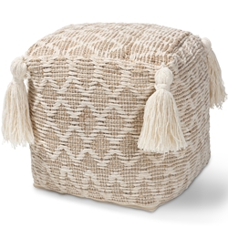 Baxton Studio Noland Moroccan Inspired Natural and Ivory Handwoven Cotton and Hemp Pouf Ottoman